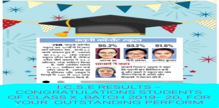 I.C.S.E RESULTS - STUDENTS OF CLASS X ,BATCH 2019- 20